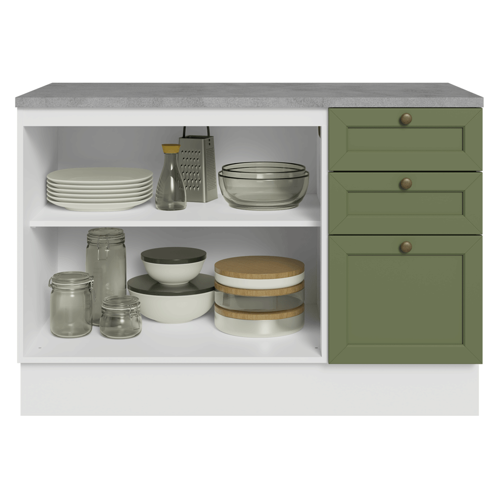 Gabinete Bajo de Cocina 120 x 60 cm 2 Puertas 3 Cajones (Con Encimera) Blanco/Verde Vik Madesa