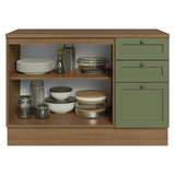 Gabinete Bajo de Cocina 120 x 60 cm 2 Puertas 3 Cajones (Con Encimera) Marrón/Verde Vik Madesa