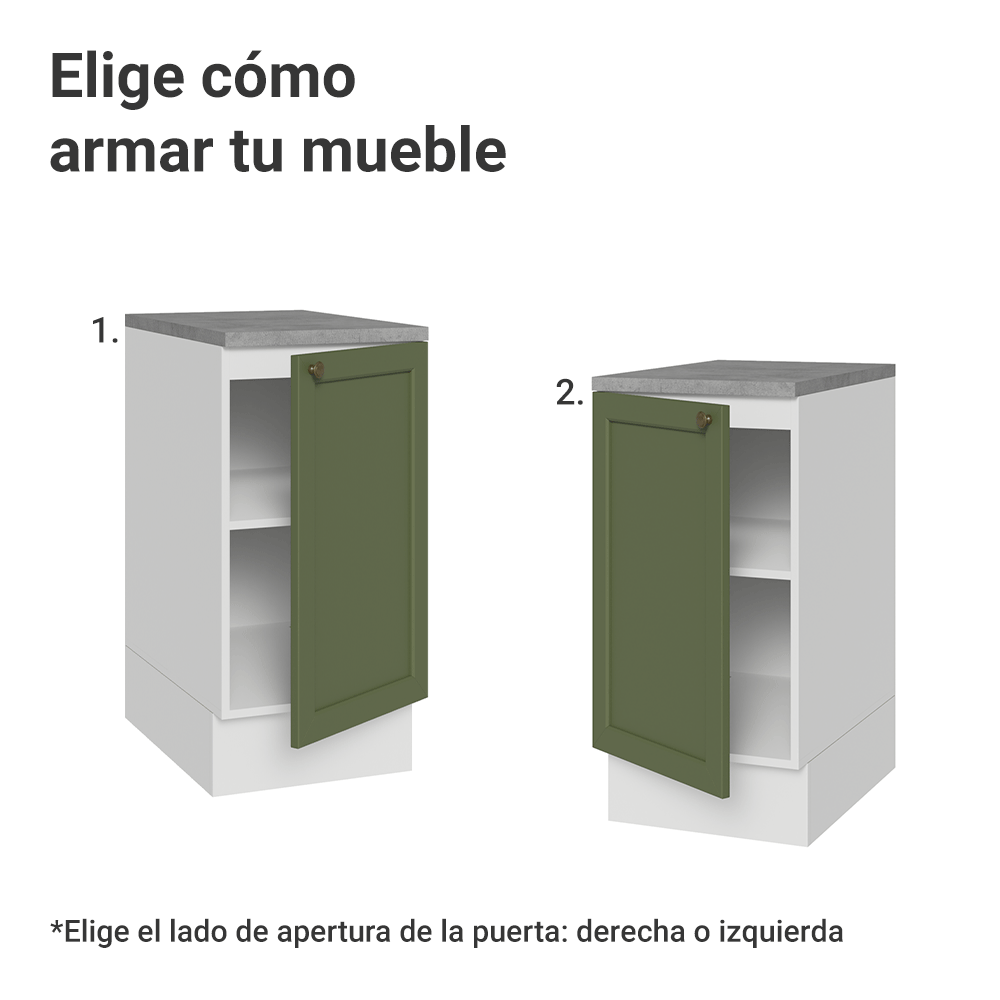 Gabinete Bajo de Cocina 40 x 60 cm 1 Puerta (Con Encimera) Blanco/Verde Vik Madesa
