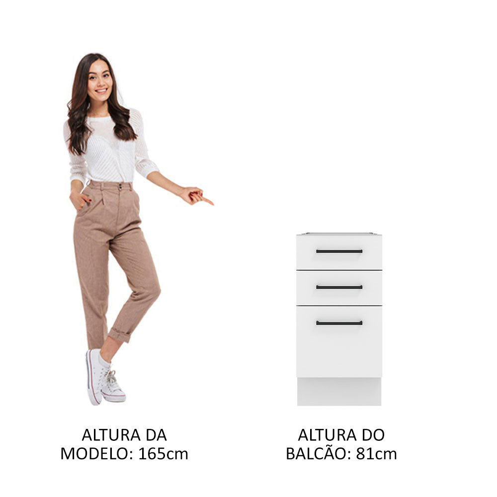 Gabinete Bajo 40 cm 3 Cajones Sin Encimera Blanco Agata Madesa