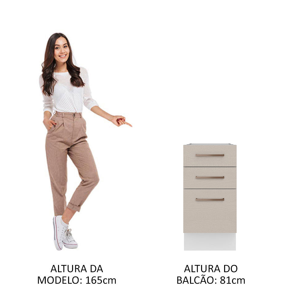 Gabinete Bajo 40 cm 3 Cajones Sin Encimera Blanco/Crema Agata Madesa