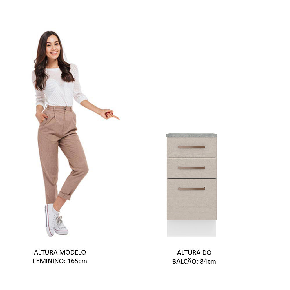Gabinete Bajo 40 cm 3 Cajones Blanco/Crema Agata Madesa
