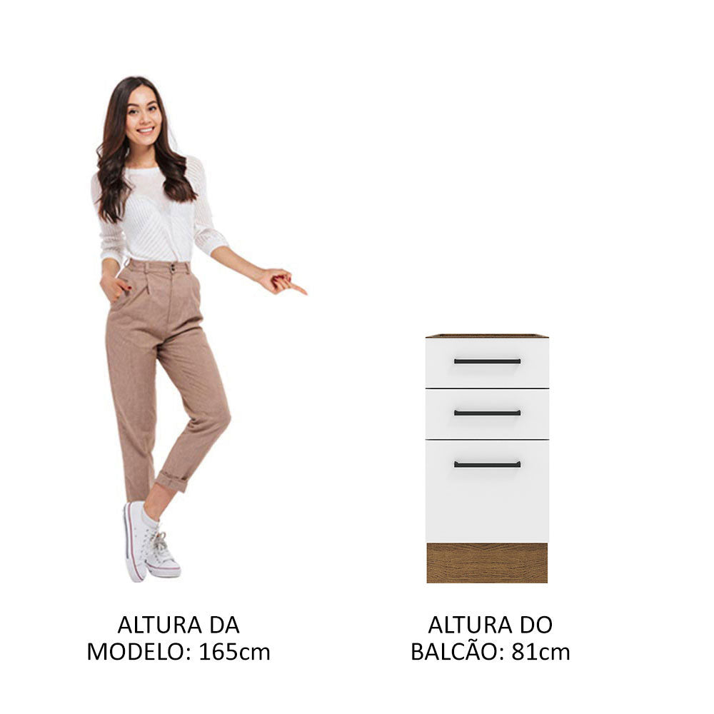 Gabinete Bajo 40 cm 3 Cajones Sin Encimera Marrón/Blanco Agata Madesa
