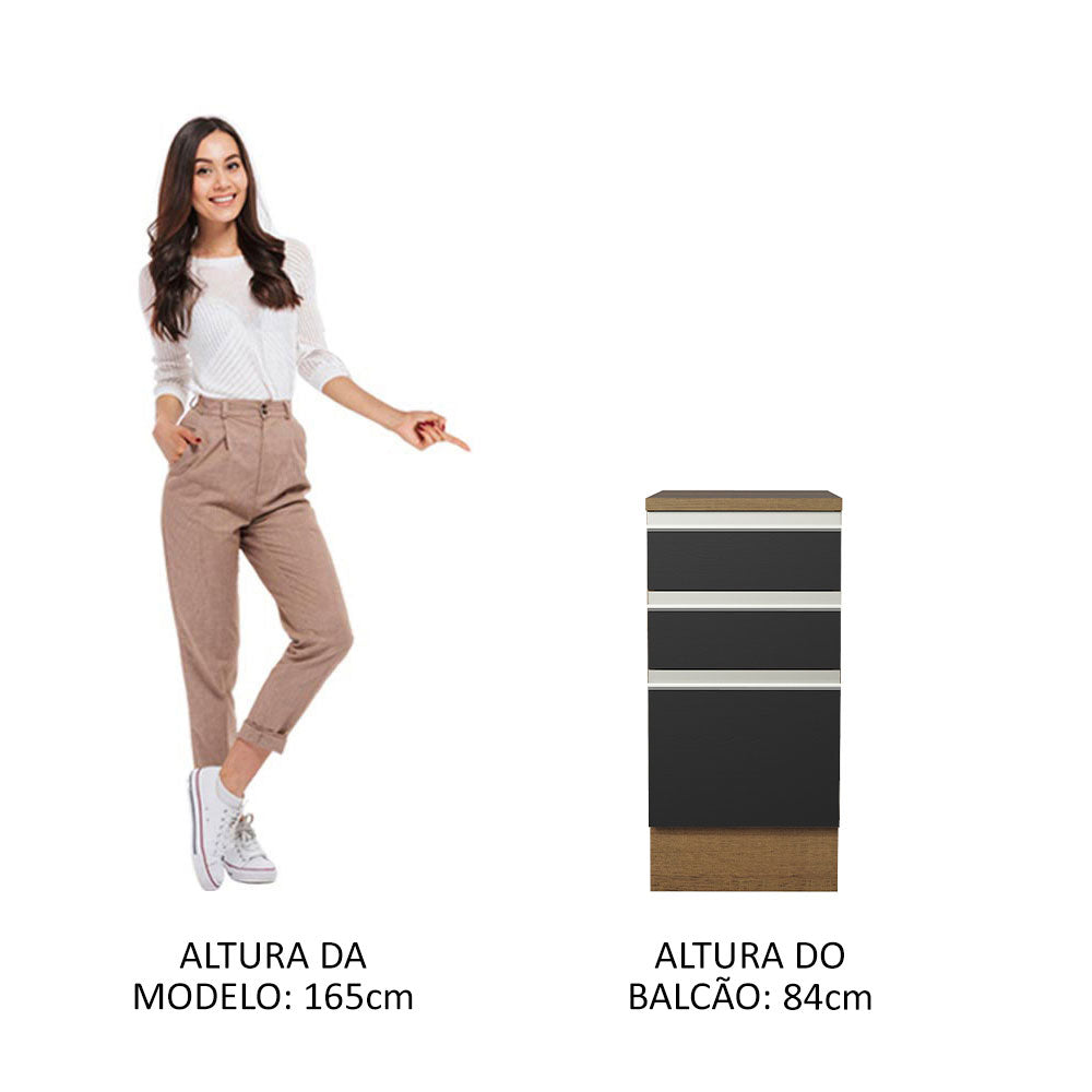 Gabinete Bajo 40 cm 3 Cajones Marrón/Negro Glamy Madesa