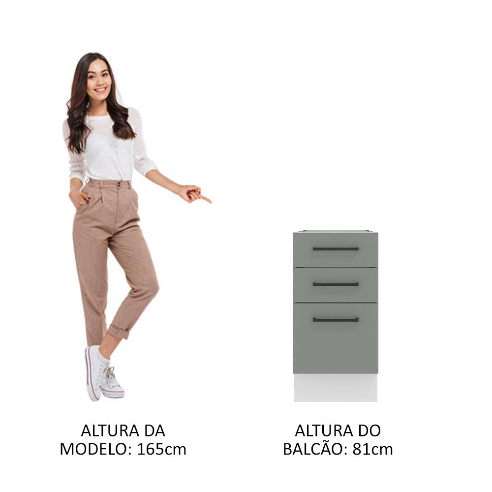 Gabinete Bajo 40 cm 3 Cajones Sin Encimera Blanco/Gris Agata Madesa