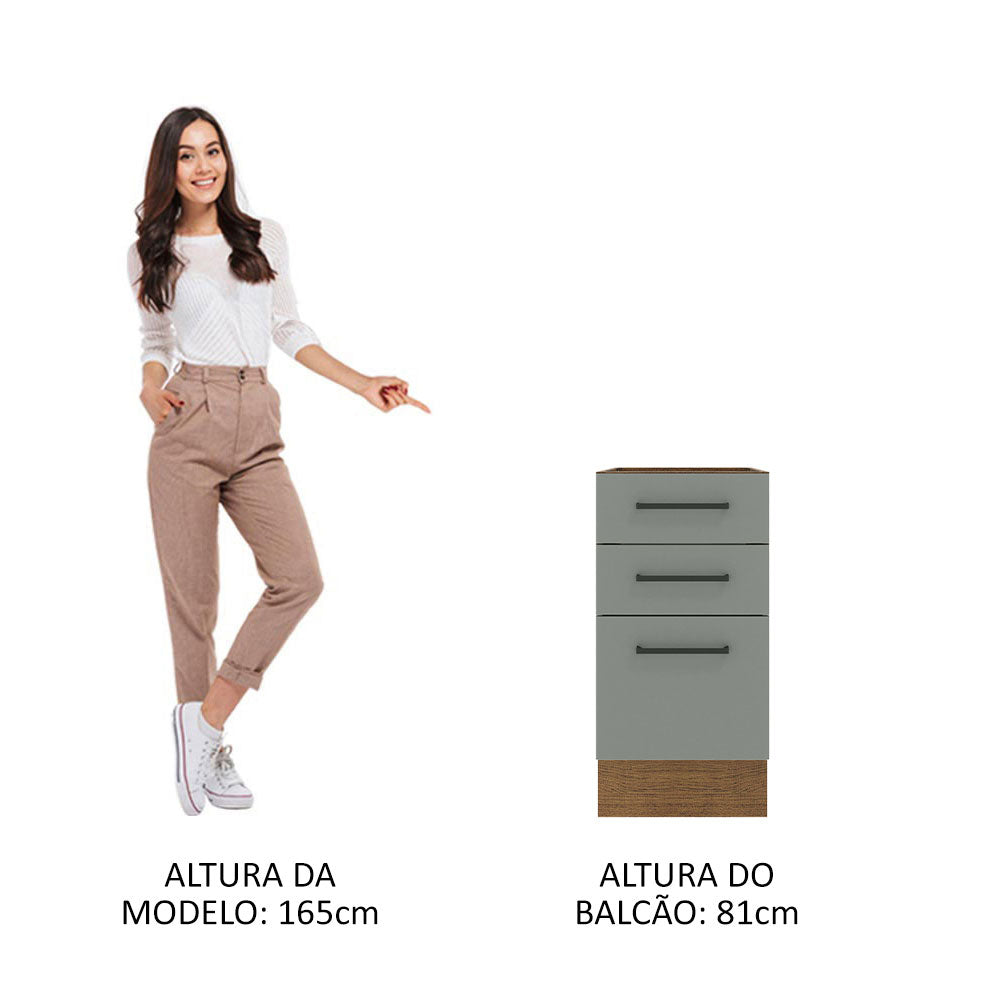 Gabinete Bajo 40 cm 3 Cajones Sin Encimera Marrón/Gris Agata Madesa
