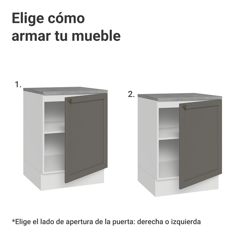Gabinete Bajo de Cocina 60 x 60 cm 1 Puerta (Con Encimera) Blanco/Gris Vik Madesa
