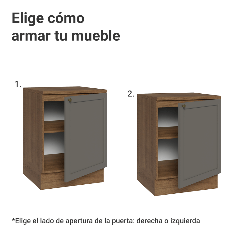 Gabinete Bajo de Cocina 60 x 60 cm 1 Puerta (Con Encimera) Marrón/Gris Vik Madesa