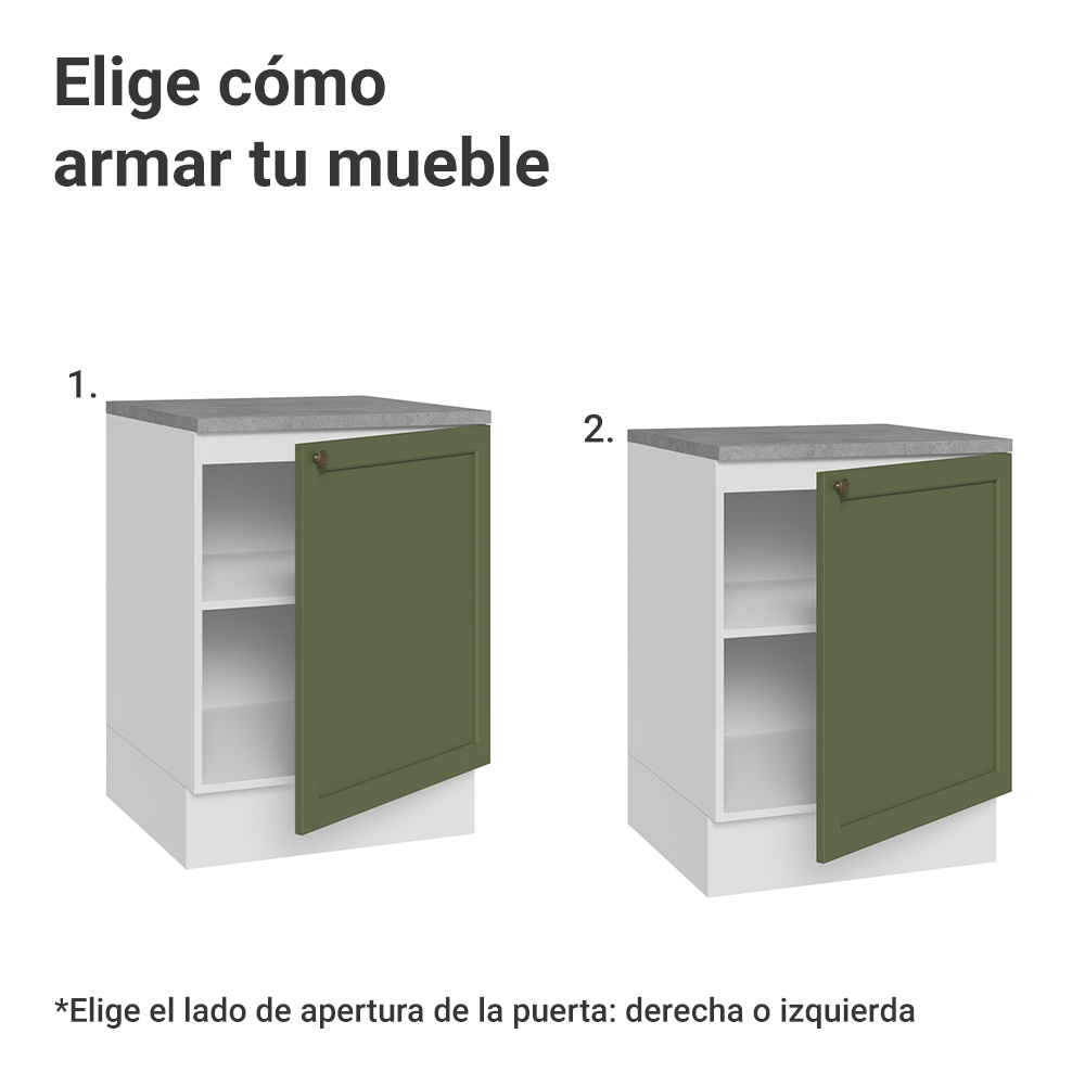 Gabinete Bajo de Cocina 60 x 60 cm 1 Puerta (Con Encimera) Blanco/Verde Vik Madesa