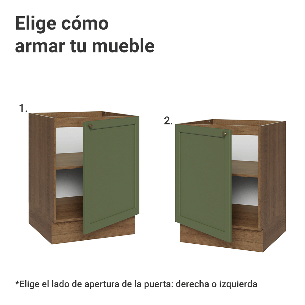 Gabinete Bajo de Cocina 60 x 60 cm 1 Puerta (Sin encimera) Marrón/Verde Vik Madesa
