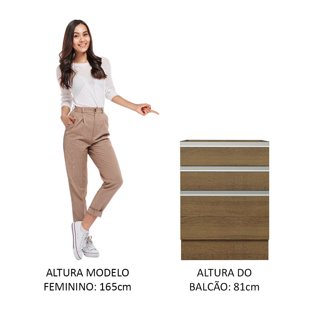 Gabinete Bajo 60 cm 3 Cajones Sin Encimera Marron Glamy Madesa