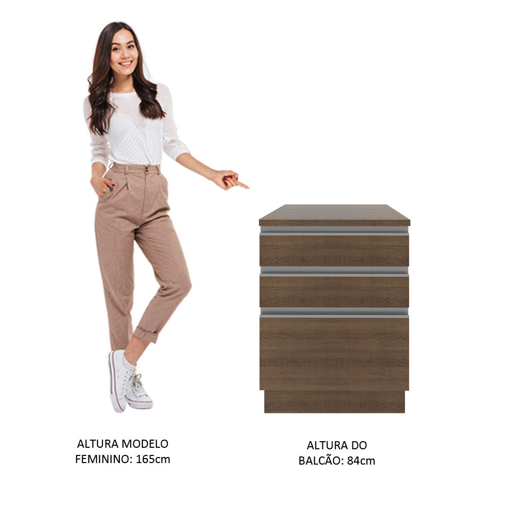 Gabinete Bajo 60 cm 3 Cajones Marrón Glamy Madesa