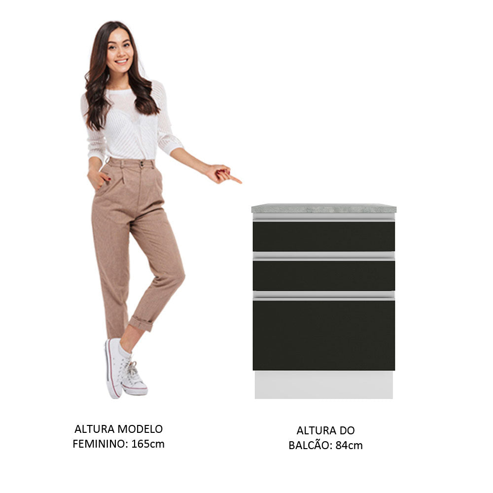 Gabinete Bajo 60 cm 3 Cajones Blanco/Negro Glamy Madesa