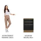 Gabinete Bajo 60 cm 3 Cajones Marrón/Negro Lux Madesa