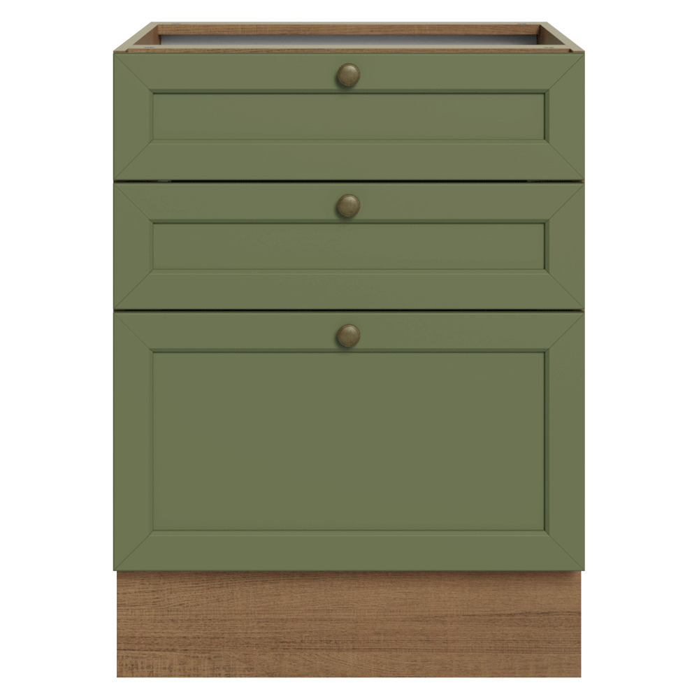Gabinete Bajo de Cocina 60 x 60 cm 3 Cajones (Sin encimera) Marrón/Verde Vik Madesa