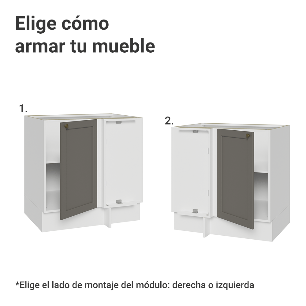 Gabinete Bajo Esquinero para Línea de 60 cm Profundidad (Sin encimera) Blanco/Gris Vik Madesa