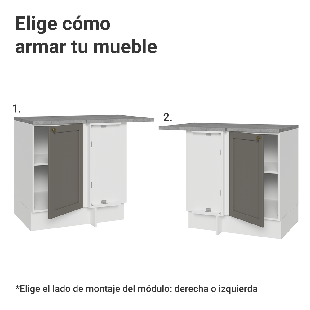 Gabinete Bajo Esquinero para Línea de 60 cm Profundidad (Con Encimera) Blanco/Gris Vik Madesa