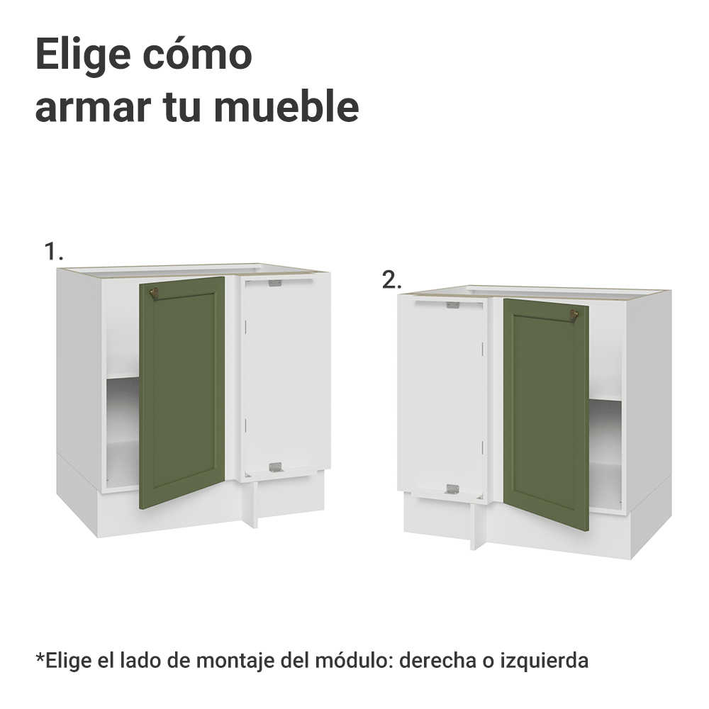 Gabinete Bajo Esquinero para Línea de 60 cm Profundidad (Sin encimera) Blanco/Verde Vik Madesa