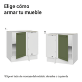 Gabinete Bajo Esquinero para Línea de 60 cm Profundidad (Sin encimera) Blanco/Verde Vik Madesa