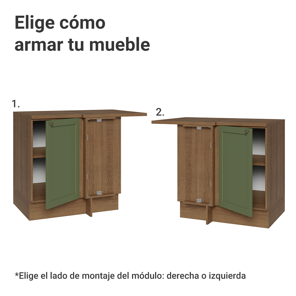 Gabinete Bajo Esquinero para Línea de 60 cm Profundidad (Con Encimera) Marrón/Verde Vik Madesa