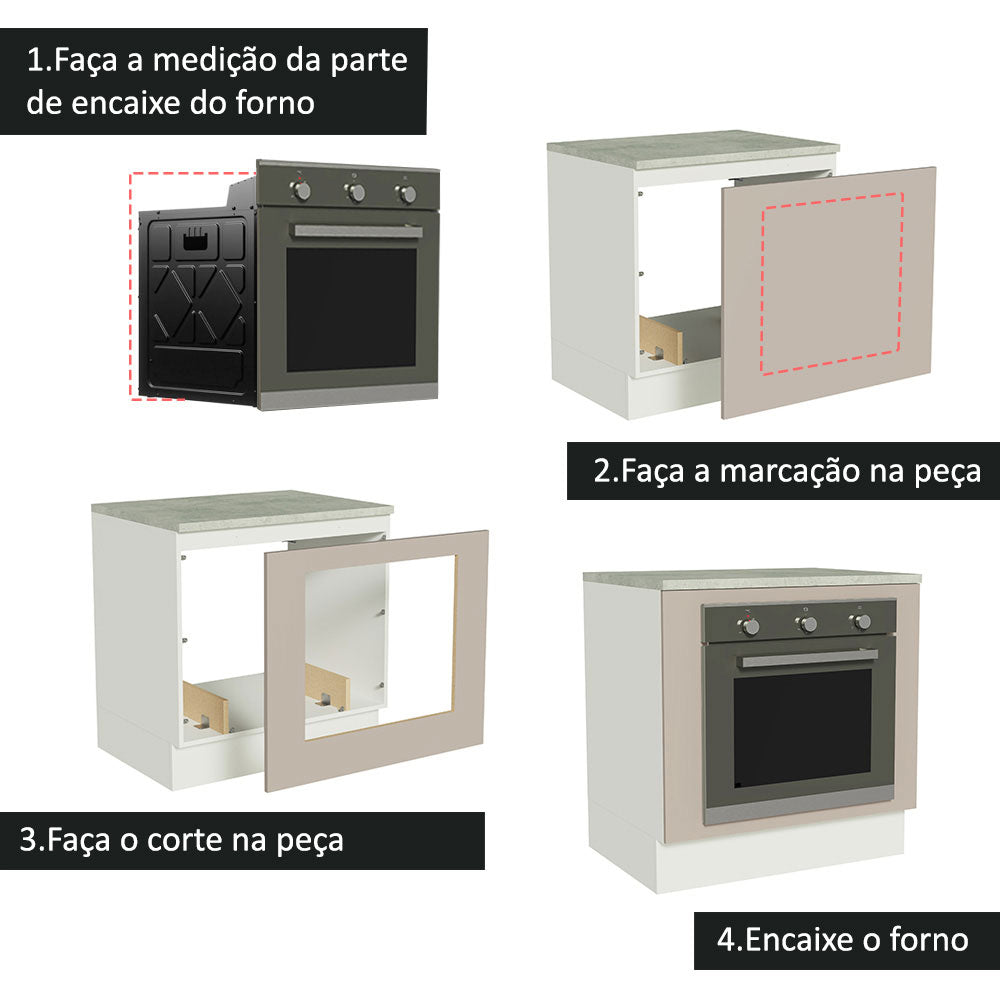 Gabinete Bajo para Horno de Empotrar 80 x 60cm Con Encimera Blanco/Crema Agata, Glamy y Lux