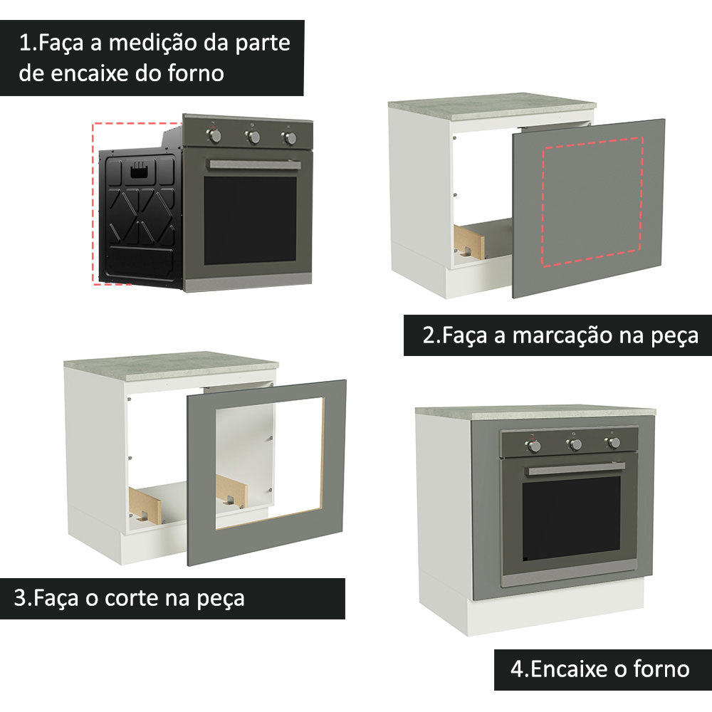 Gabinete Bajo para Horno de Empotrar 80 x 60cm Con Encimera Agata Blanco/Gris