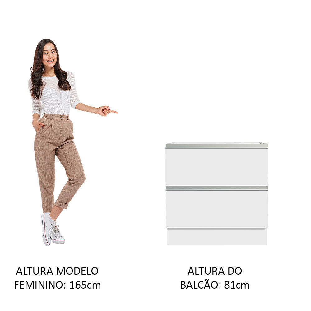 Gabinete Bajo 80 cm 2 Cajones Sin Encimera Blanco Glamy Madesa