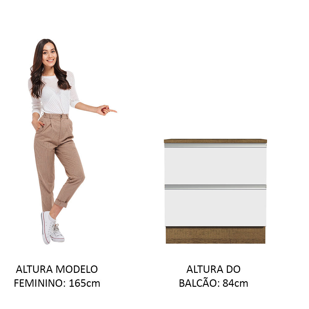 Gabinete Bajo 80 cm 2 Cajones Marrón/Blanco Glamy Madesa