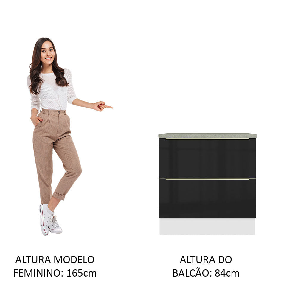 Gabinete Bajo 80 cm 2 Cajones Blanco/Negro Lux Madesa