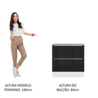 Gabinete Bajo 80 cm 2 Cajones Blanco/Negro Lux Madesa