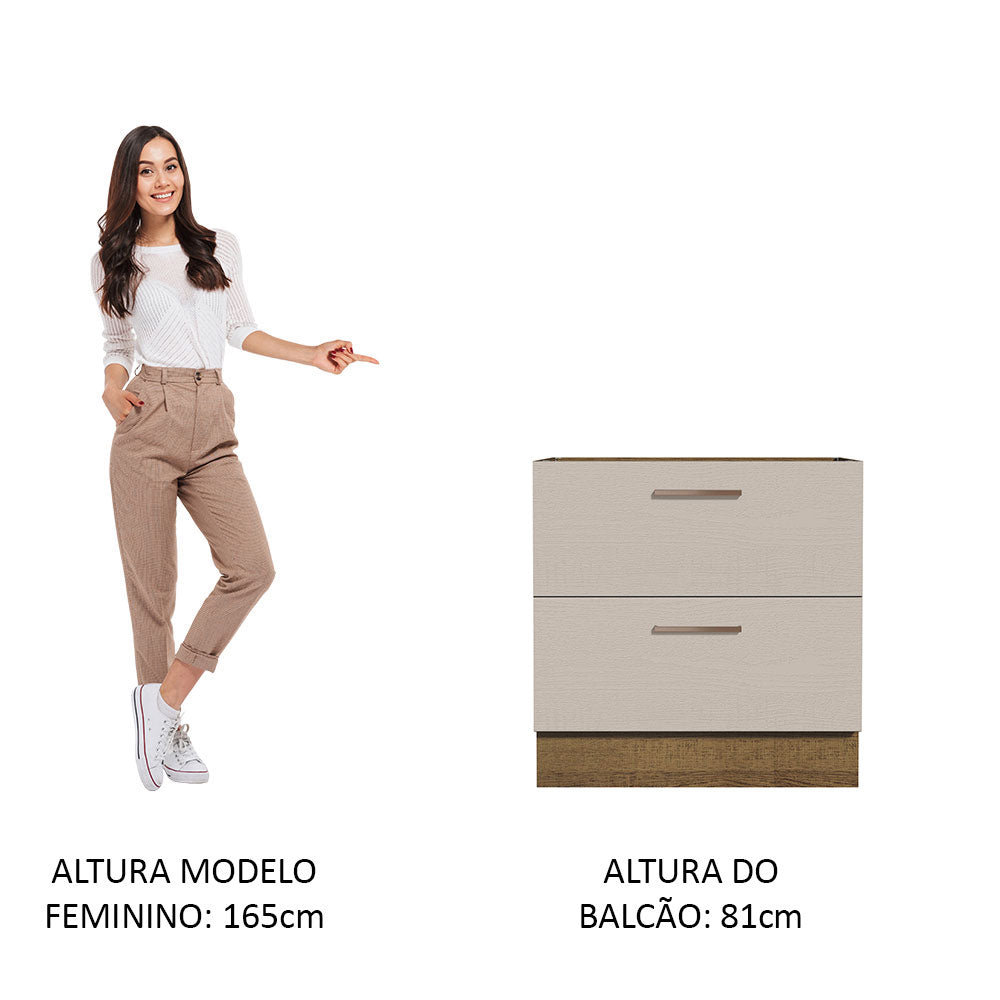 Gabinete Bajo 80 x 60 cm 2 Cajones (Sin Encimera) Marrón/Crema Agata