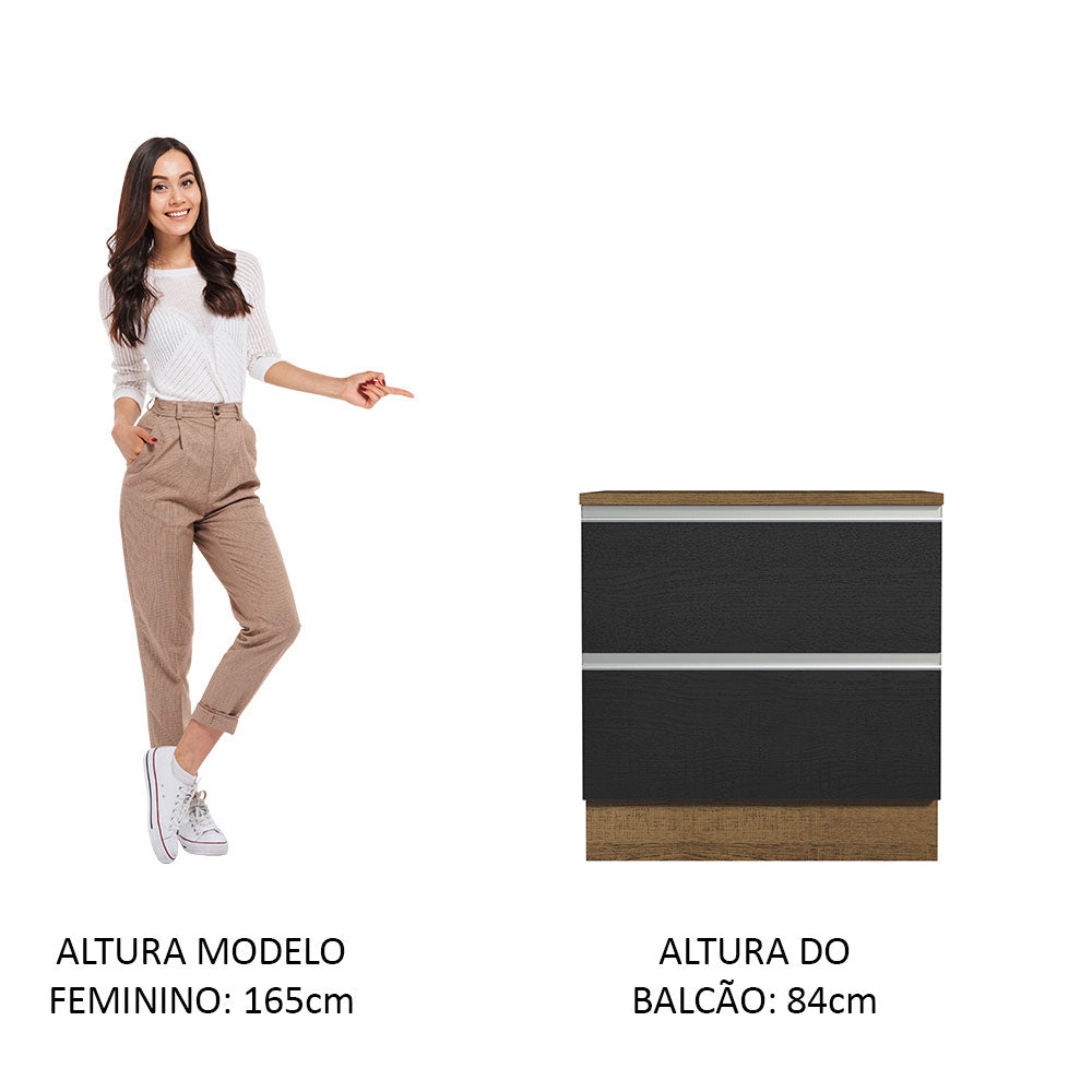 Gabinete Bajo 80 x 60 cm 2 Cajones (Con Encimera) Glamy Marrón/Negro