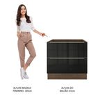 Gabinete Bajo 80 cm 2 Cajones Sin Encimera Marrón/Negro Lux Madesa