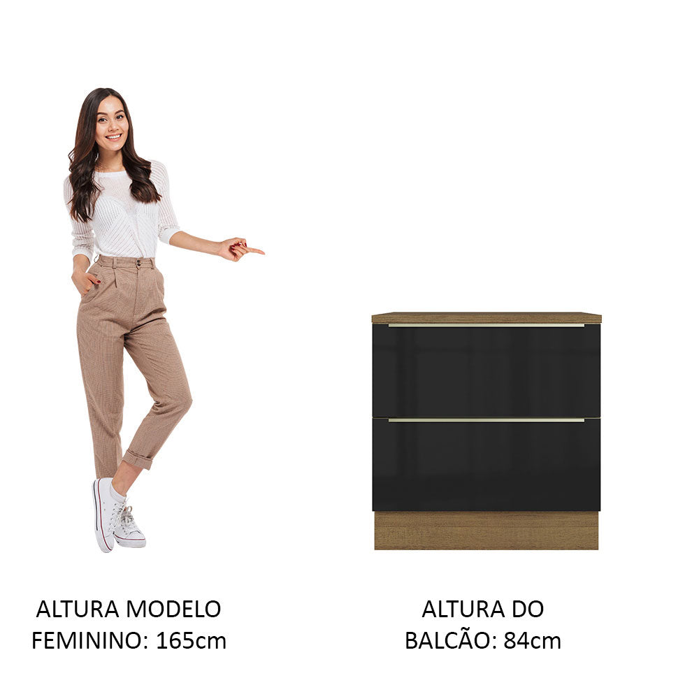 Gabinete Bajo 80 cm 2 Cajones Marrón/Negro Lux Madesa