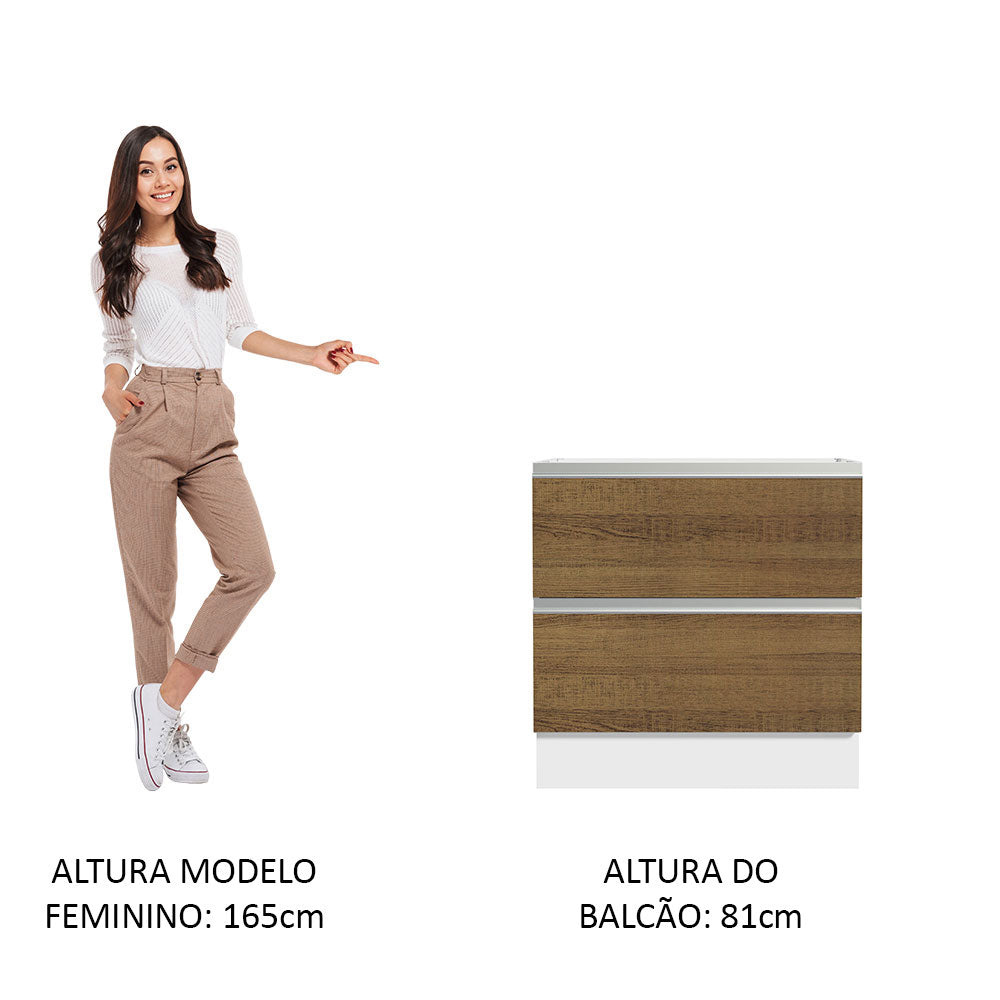 Gabinete Bajo 80 cm 2 Cajones Sin Encimera Blanco/Marrón Glamy Madesa
