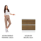 Gabinete Bajo 80 cm 2 Cajones Sin Encimera Blanco/Marrón Glamy Madesa