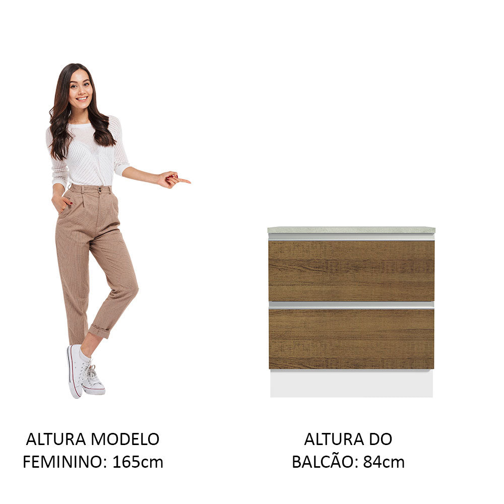 Gabinete Bajo 80 cm 2 Cajones Blanco/Marrón Glamy Madesa