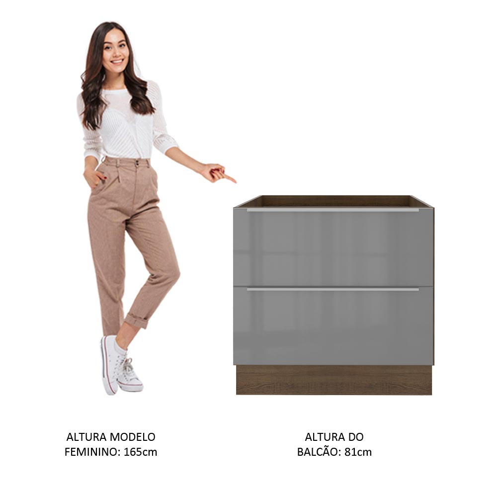 Gabinete Bajo 80 cm 2 Cajones Sin Encimera Marrón/Gris Lux Madesa
