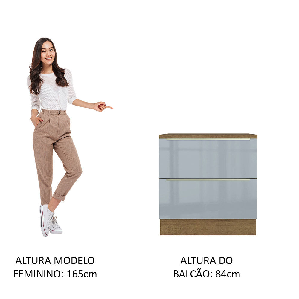 Gabinete Bajo 80 x 60 cm 2 Cajones (Con Encimera) Lux Marrón/Gris