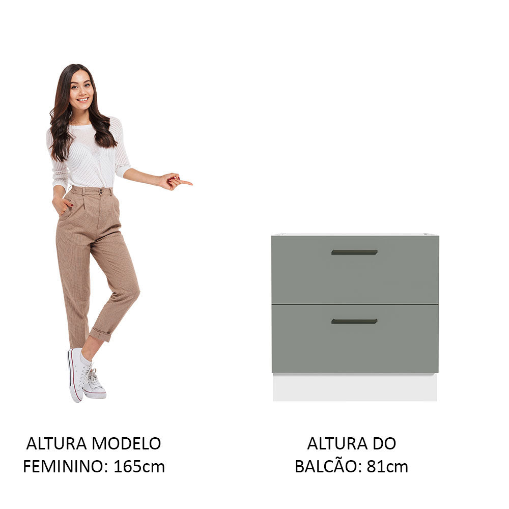 Gabinete Bajo 80 x 60 cm 2 Cajones (Sin Encimera) Agata Blanco/Gris