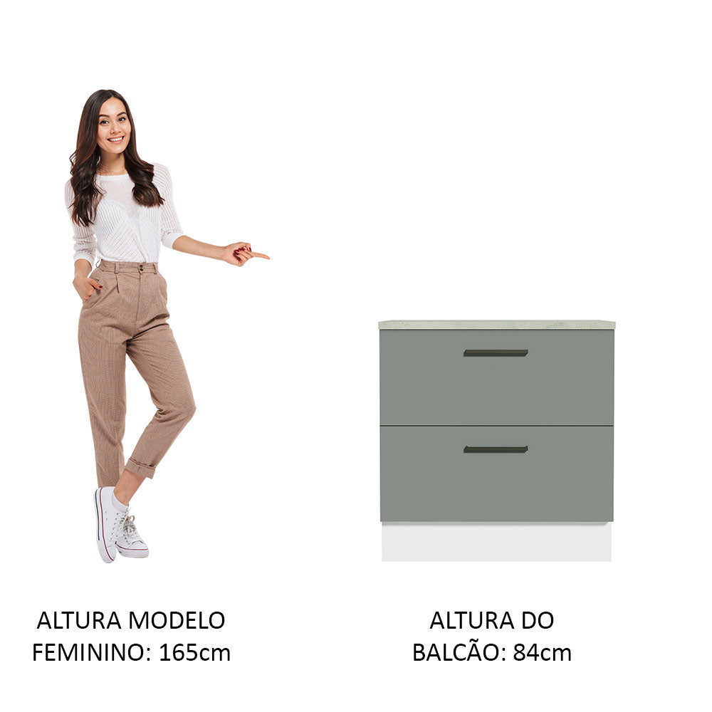 Gabinete Bajo 80 x 60 cm 2 Cajones (Con Encimera) Agata Blanco/Gris