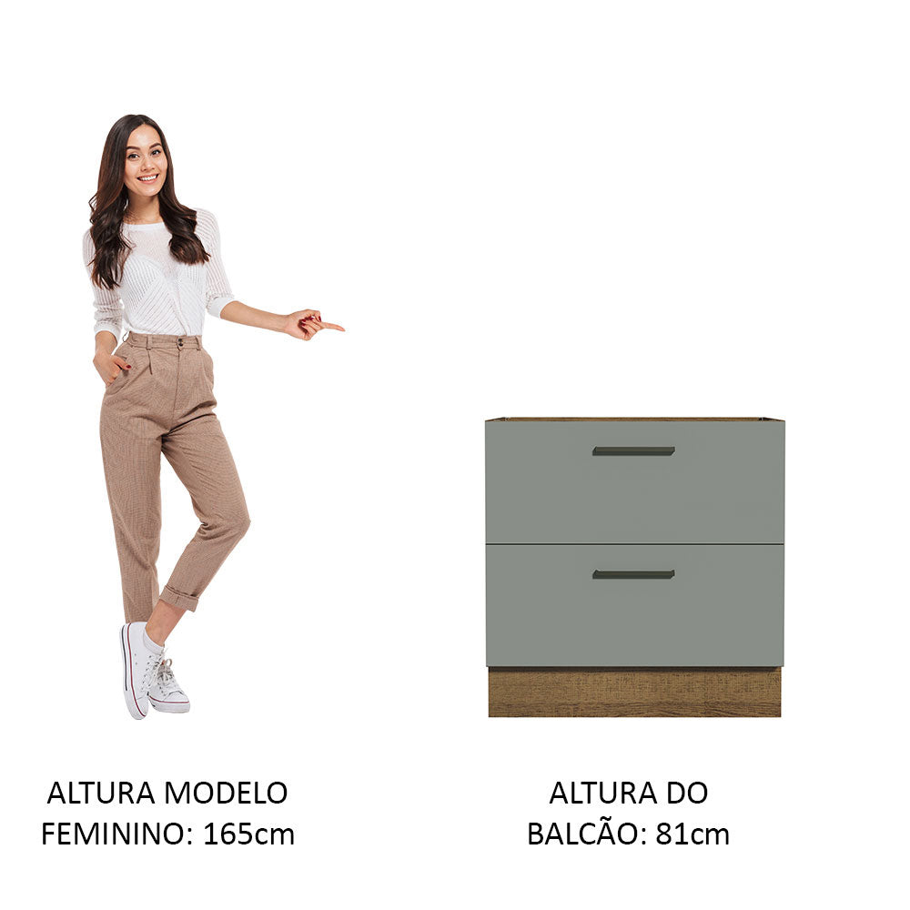 Gabinete Bajo 80 cm 2 Cajones Sin Encimera Marrón/Gris Agata Madesa