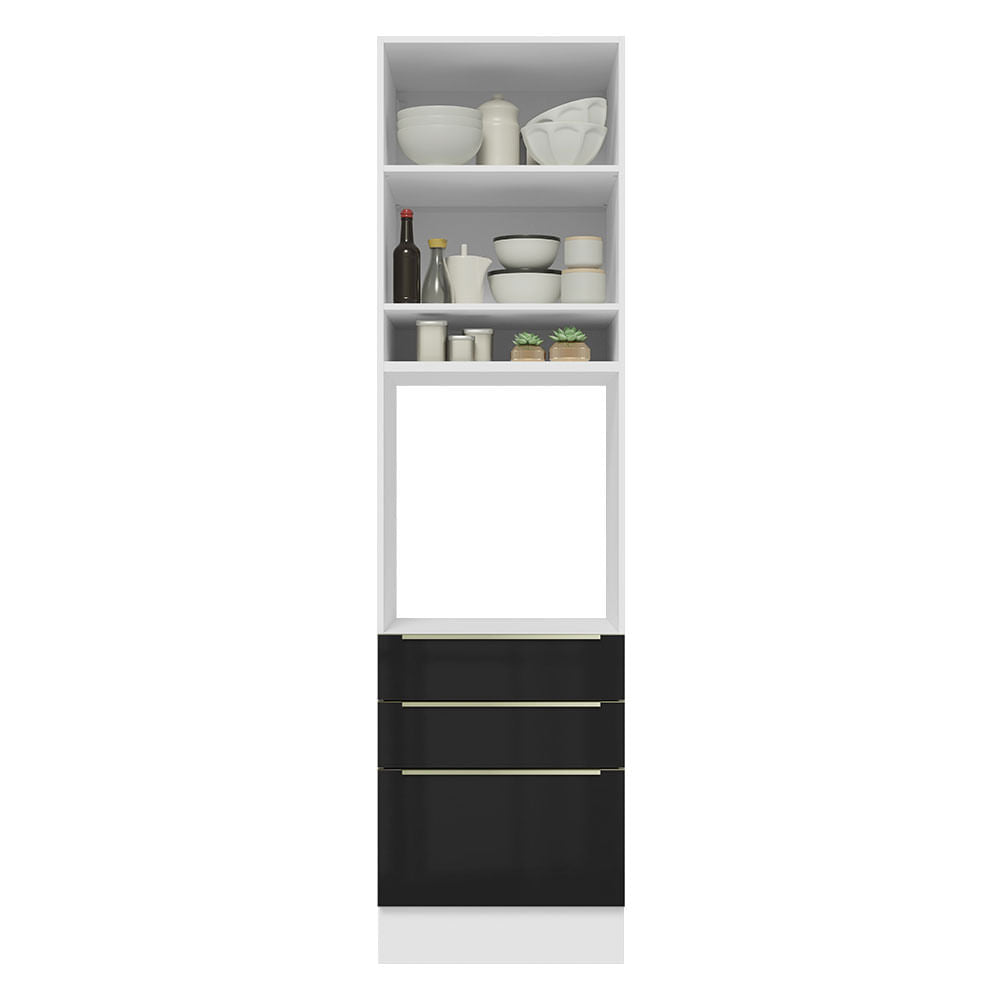 Mueble de Cocina para Horno 60 cm 1 Puertas y 3 Cajones Lux Blanco/Negro