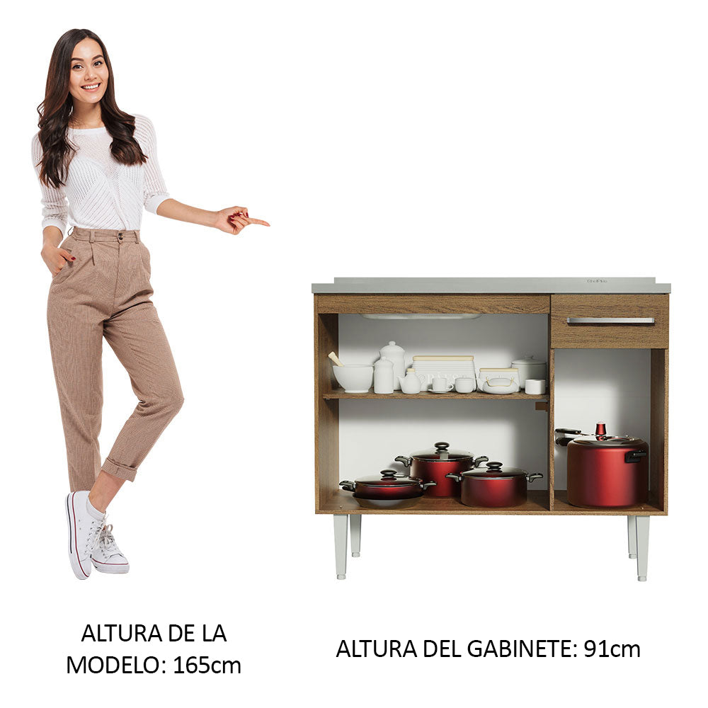 Gabinete Bajo 105 cm 3 Puertas 1 Cajón con Fregadero Marrón Emilly Madesa