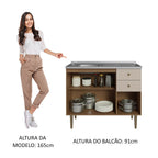 Gabinete Bajo 105 cm 3 Puertas 2 Cajones con Fregadero Marrón/Crema Gourmet Madesa