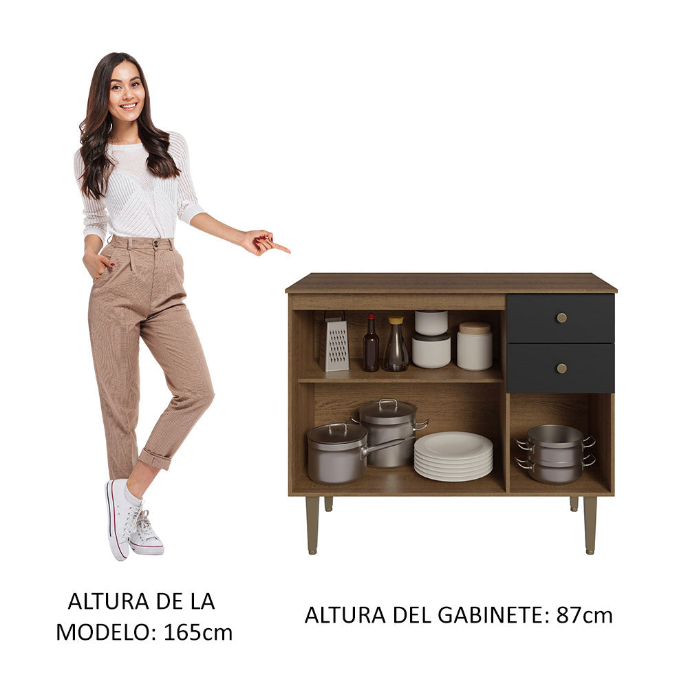 Gabinete Bajo para Fregadero 105 cm 3 Puertas 2 Cajones Marrón/Negro Gourmet Madesa