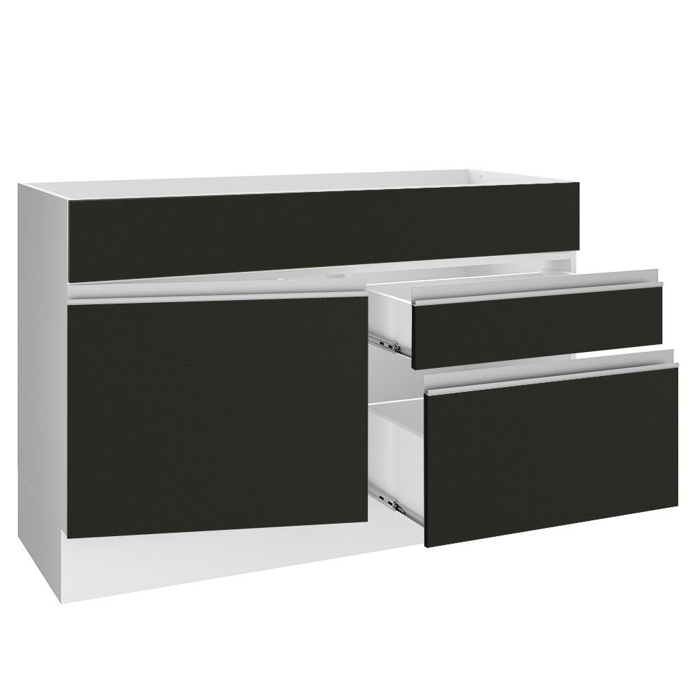 Gabinete Bajo de Tarja 120cm 1 Puerta 2 Cajones Blanco/Negro (Sin Encimera y Sin Tarja) Glamy