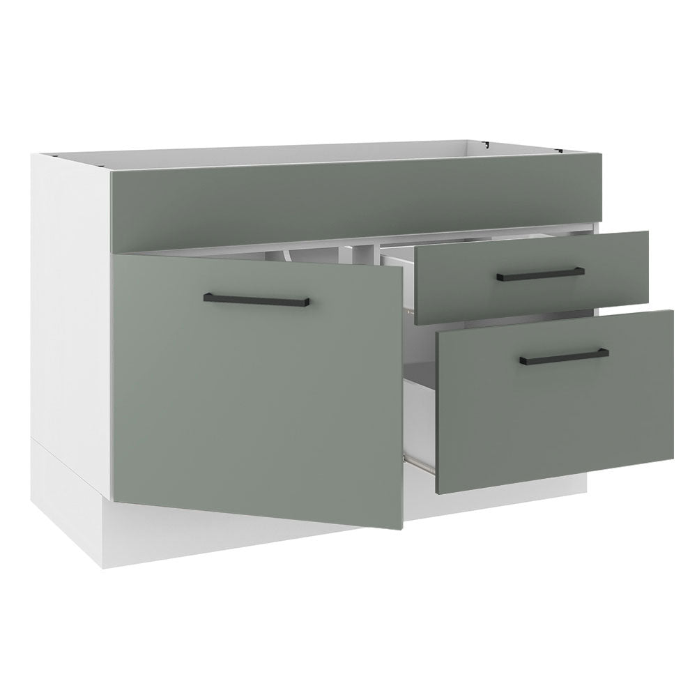 Gabinete Bajo para Fregadero 120 cm 1 Puerta 2 Cajones (Sin Encimera) Agata Blanco/Gris