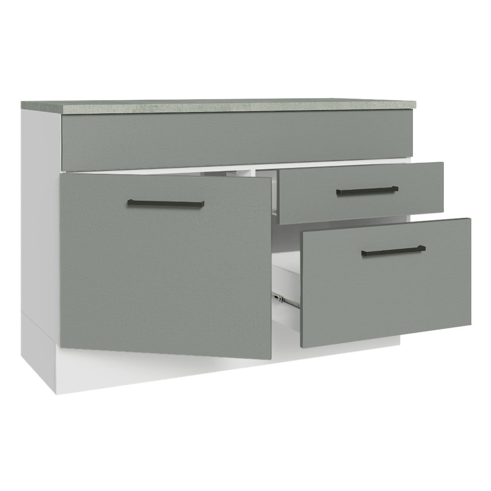 Gabinete Bajo para Fregadero 120 cm 1 Puerta 2 Cajones (Con Encimera) Agata Blanco/Gris