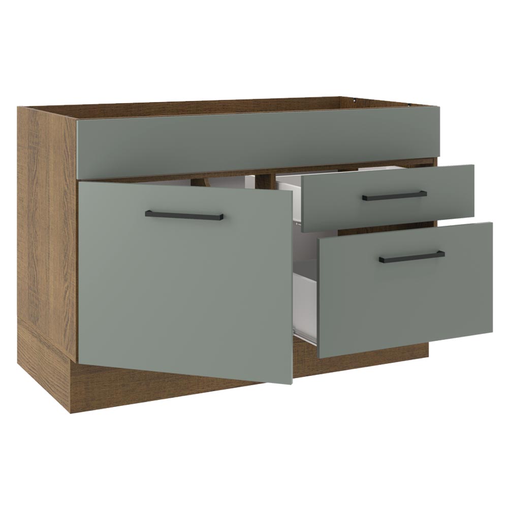 Gabinete Bajo para Fregadero 120 cm 1 Puerta y 2 Cajones (Sin Encimera ni Fregadero) Agata Marrón/Gris